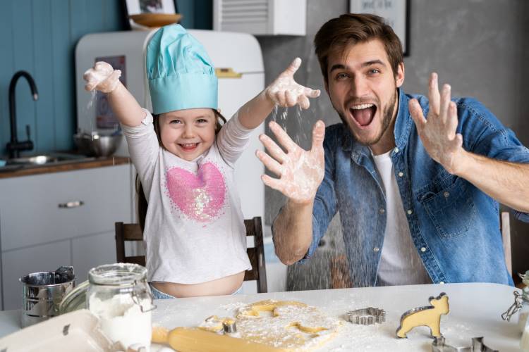 modern dads cook bake with children