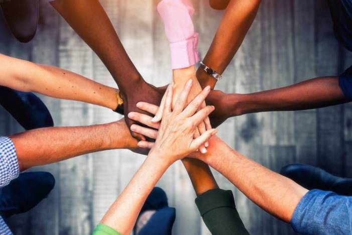 community diverse hands in