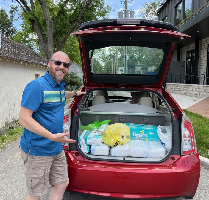 dadvocate for change brock lusch Cincinnati dads diaper wipes in car