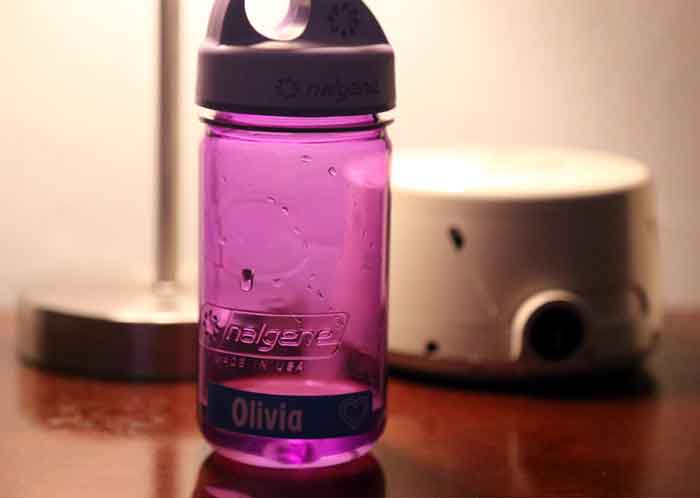 water bottle on night stand